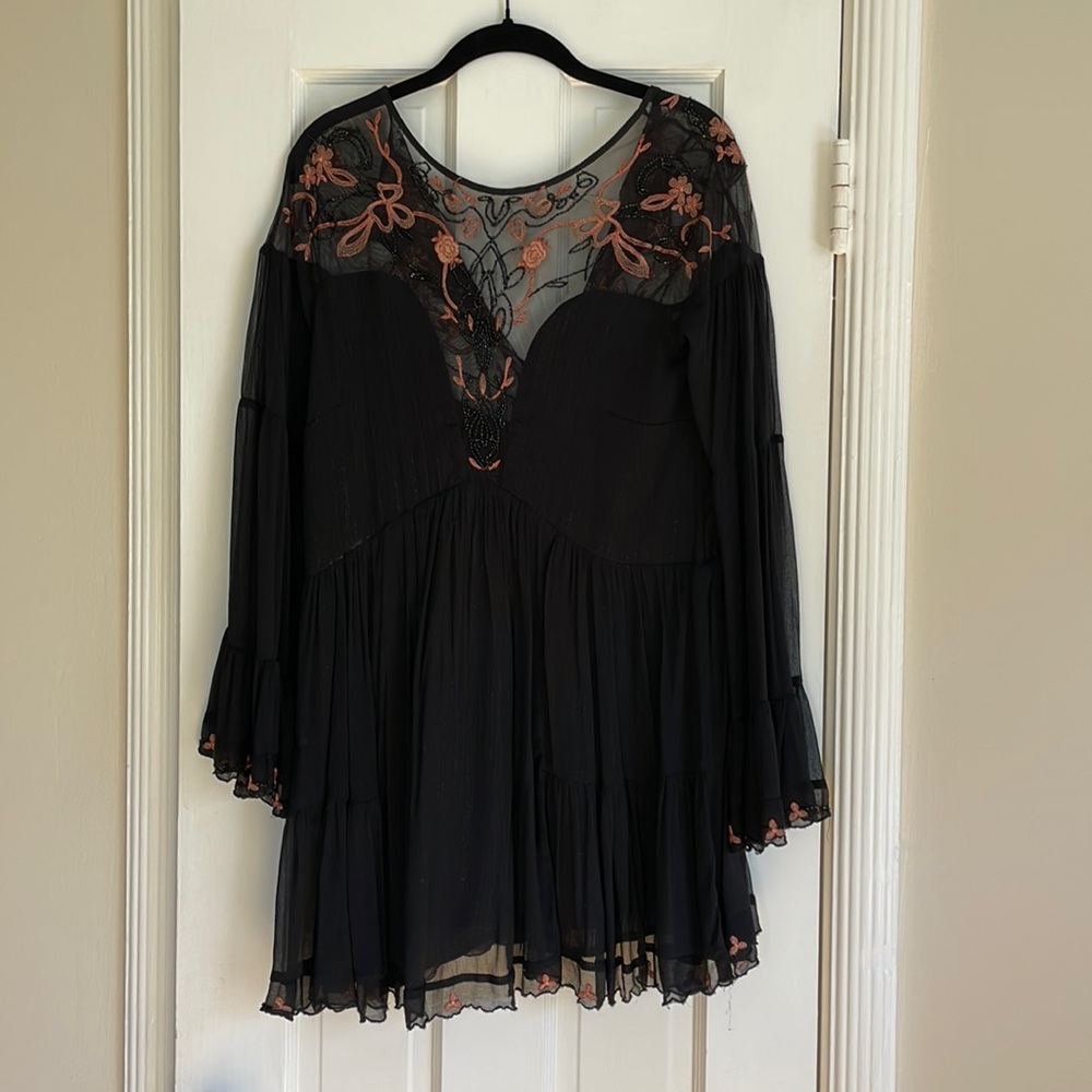 Free People black shimmer party dress with beaded detail